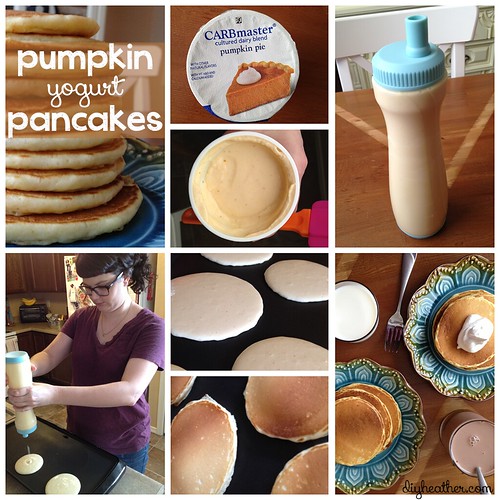 Pumpkin Yogurt Pancakes by Heather Says