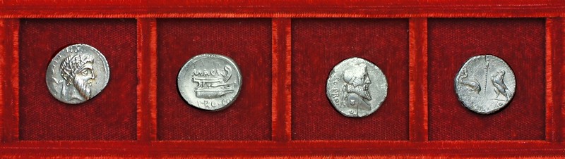 RRC 446 MAGN PRO COS Pompey, RRC 447 MAGN PRO COS VARRO PRO Q Pompey, Ahala collection, coins of the Roman Republic
