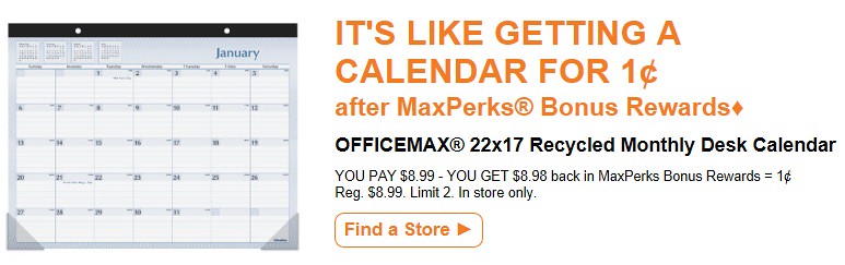 0 01 Officemax 22x17 Recycled Monthly Desk Calendar After Maxperks