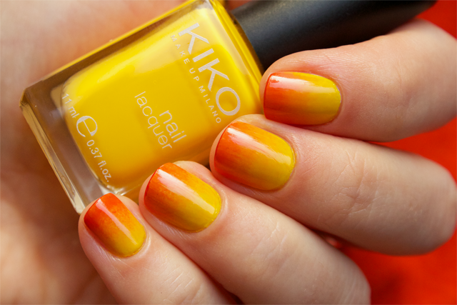 02 gradient nails kiko 279 yellow + rimmel instyle coral + colorama 155