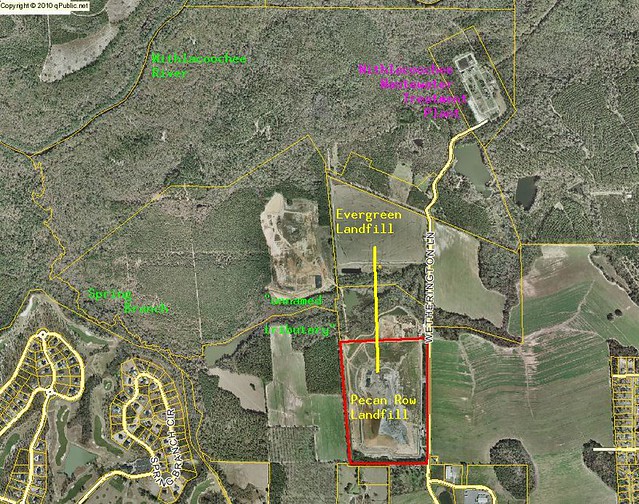 Location of proposed pipeline from Evergreen Landfill to Pecan Row Landfill