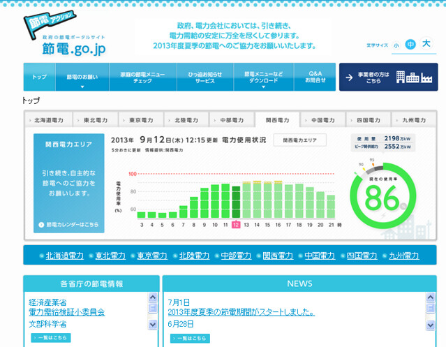 日本內政官房與產業經濟省推出的節電網站「節電.go.jp」