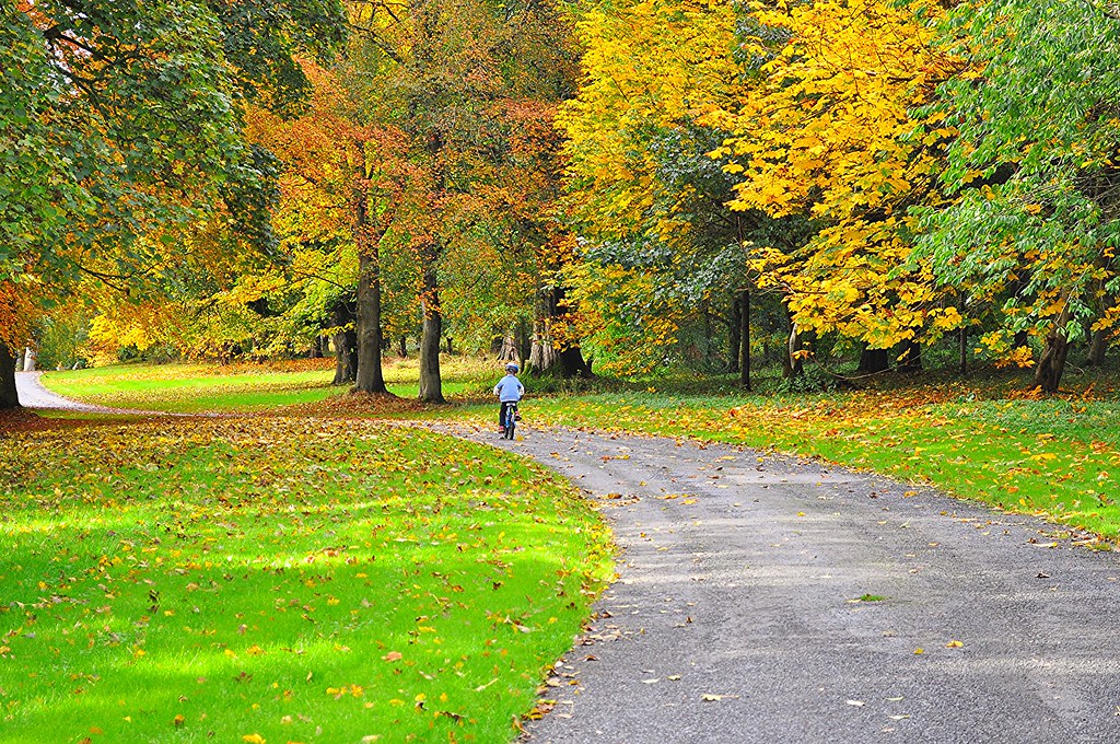 Cycling through the grounds of Mellerstain House, during our stay at West Lodge