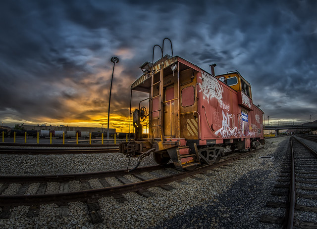 Week 25 of 52 Theme: "Cars" Caboose Rail car at sunset - HDR