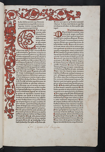 Woodcut border and provenance inscription in Berchorius, Petrus: Liber Bibliae moralis