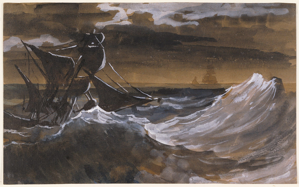 海洋上的帆船，由法國浪漫主義畫派先驅Théodore Géricault所作。轉載自 J. Paul Getty Museum的開放館藏 