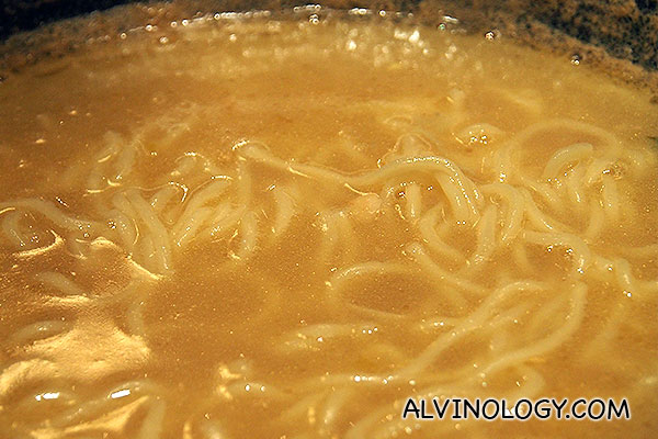 The noodle is dipped into the hotpot at the end of the meal
