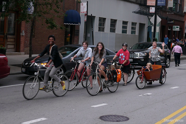 Women biking in Chicago
