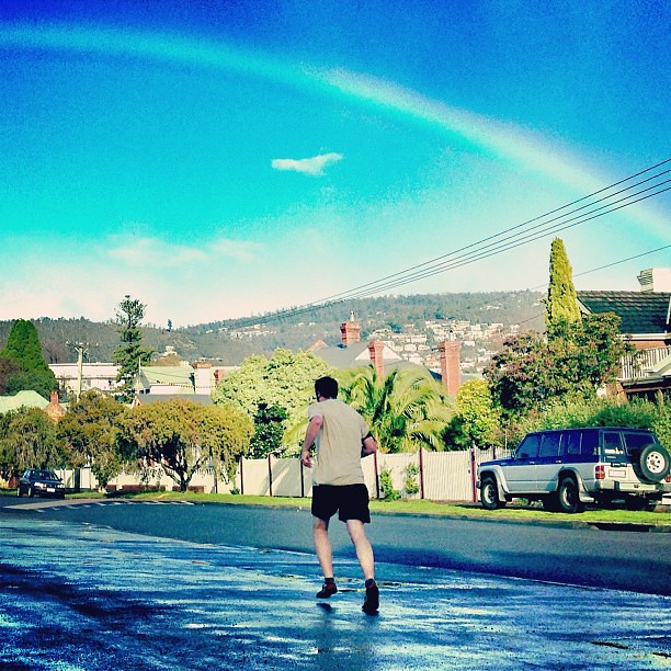 Captured this morning by @owletmama half way through my first ever 10-mile run. || #chasetherainbow #tenmilerun #running