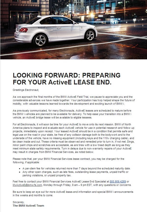 BMW Active E Lease End Prep email