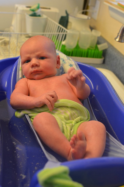 Sam's first bath