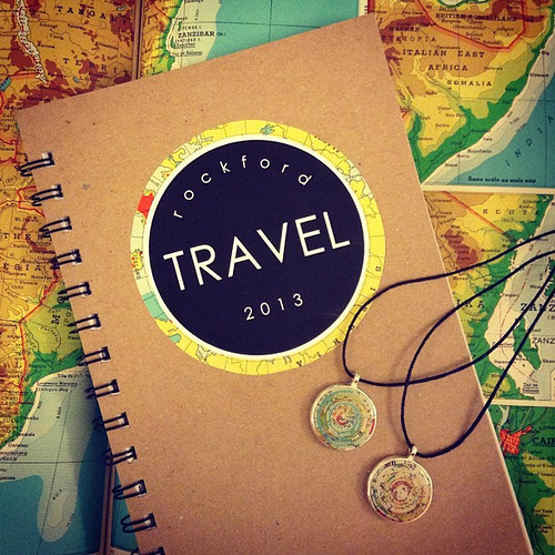 Robayre Travel Journal and Stratum Necklaces with vintage atlas pages