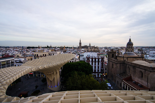 Fantastic views of the city of Sevilla from the top of Las Setas.