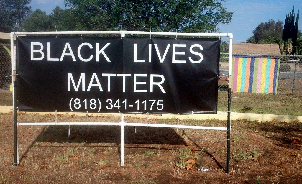 Black Lives Matter sign displayed in front of a Korean church
