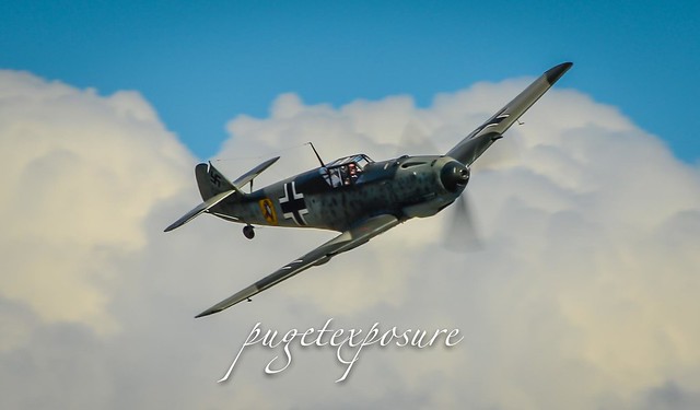 Messerschmitt Bf 109E-3 pops out of the clouds