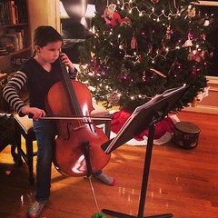 Cello by Christmas light.
