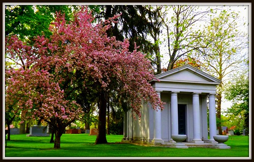 Woodlawn Cemetery: Blossoming Tree and Mausoleum--Detroit MI by pinehurst19475