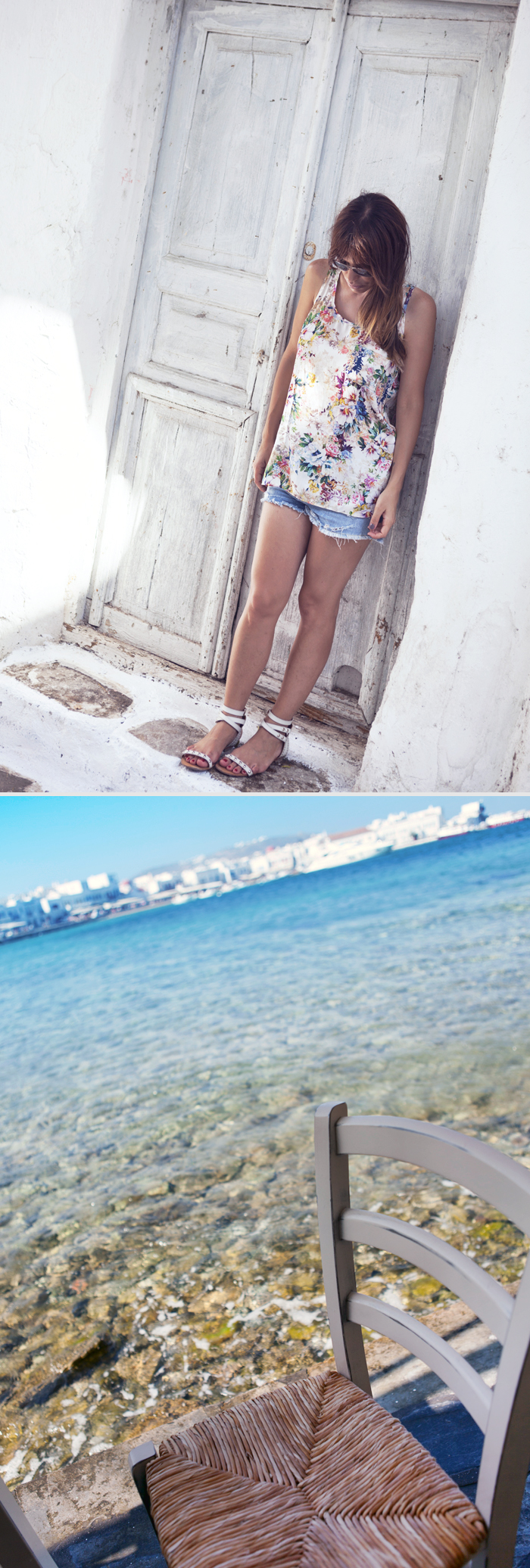 barbara crespo travels holidays blue & white mykonos street style outfit