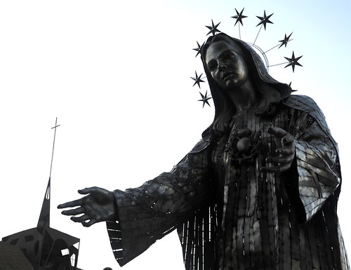 Our Lady of Peace, halo of stars, cross, steel, central courtyard, Our Lady of Peace Church and Shrine, Santa Clara, California, USA by Wonderlane