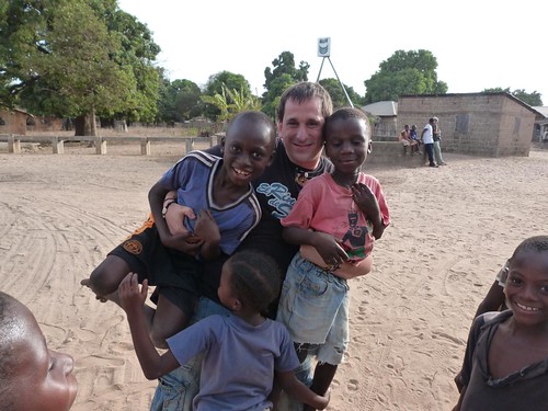 With children in a village in Gambia