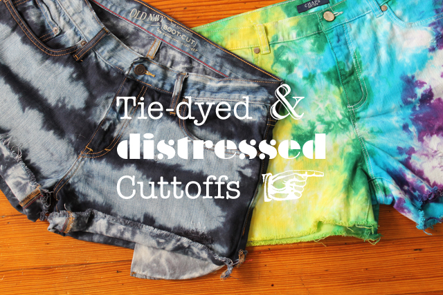 Tie-dyed distress denim shorts cutoffs