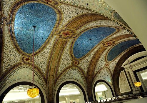 Mosiac ceiling and lamps, blue and ornate, Macy's, Chicago, Illinois, USA by Wonderlane