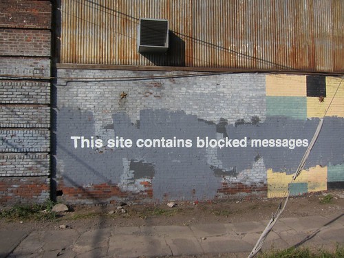 Banksy NYC, Greenpoint, This Site Contains Blocked Messages by Scoboco