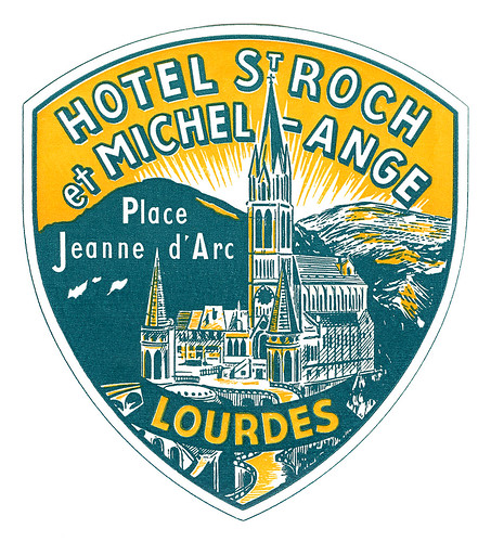 Hotel St. Roch, Lourdes luggage label by totallymystified
