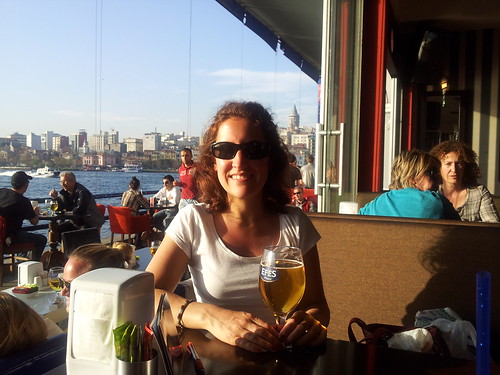 Having a beer at a bar on the Galata Bridge