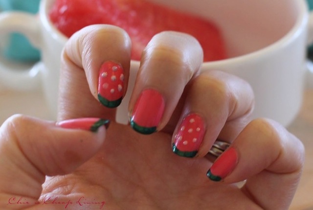 Watermelon manicure with watermelon and bag by Chic n Cheap Living