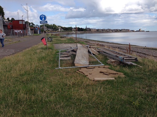 Building Materials Left on Grassy Beach in Broughty Ferry