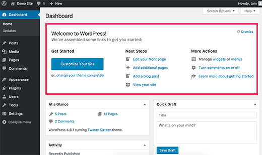 Ẩn bảng Welcome trong WordPress Dashboard