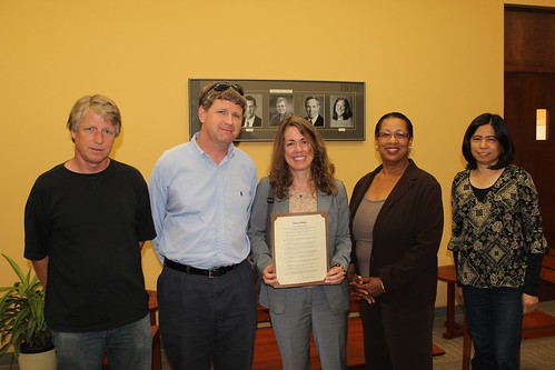ARS employees (from left to right) Ron Haff, agricultural engineer, Chris Carter, secretary, Tara McHugh, acting center director, Clarice Dixson, contract specialist and Debbie Laudencia Chingcuanco, research geneticist, participated in the Albany City Council presentation.