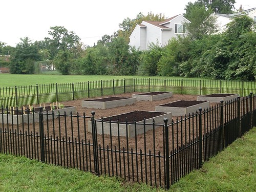 The garden is fenced with six raised beds that will be used by the school garden club to grow food and to create meaningful learning experiences for the students. Photo by Annie Ceccarini, USDA.