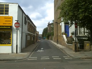 Looking up Wolsey Mews from Gaisford street