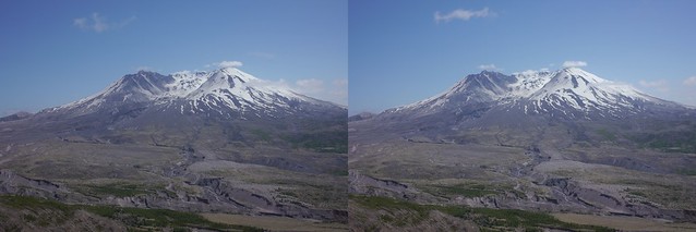 Mt St Helens in 3D, crosseyed format