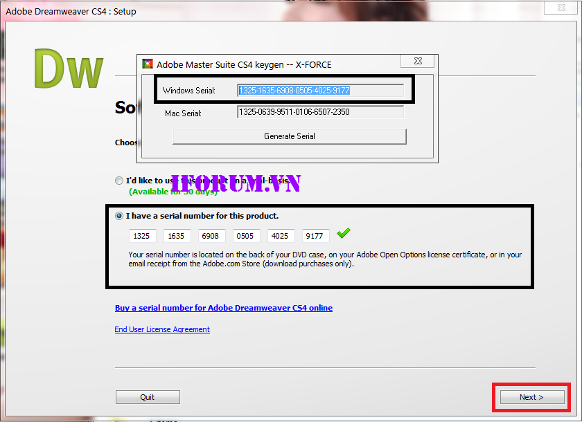 Adobe Dreamweaver CS4 Serial Activation instructions