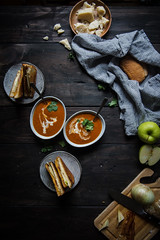 Tomato Bisque & Apple-Bacon Grilled Cheese