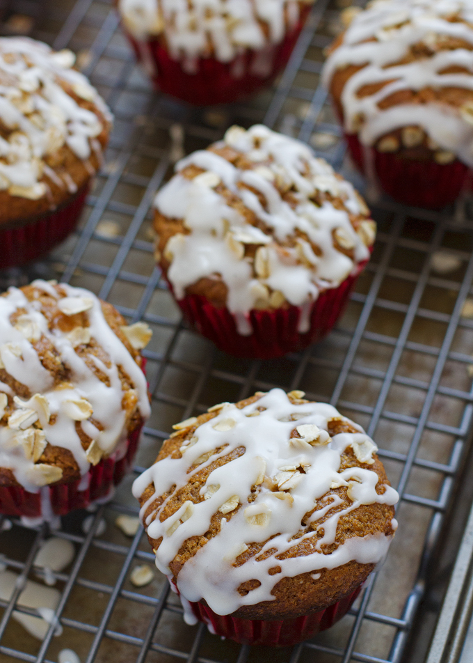 Healthy Apple Muffins with Vanilla Glaze  - Light on the sugar but SO GOOD! #applemuffins #muffins #healthymuffins | Littlespicejar.com