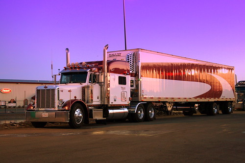 morning winter tractor cold truck sunrise dawn spread big model semi clean chrome rig axel trailer refrigerator shinny polished peterbilt unit 379