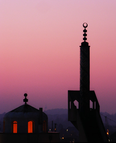 sunset moon building silhouette fog architecture stairs germany evening minaret islam mosque hills explore needle aachen halfmoon blindphotographers damniwishidtakenthat bestofbp