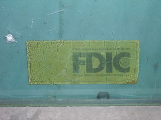 FDIC sticker, former bank drive up, Casa Grande, AZ
