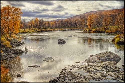 autumn trees fall water trekking river walking landscape scenery rocks sweden hiking stones fells couds hdr ammarnäs sorsele vindelälven 3ex