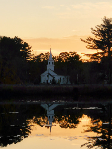 new sunset england white lake reflection fall church pond nh hdr
