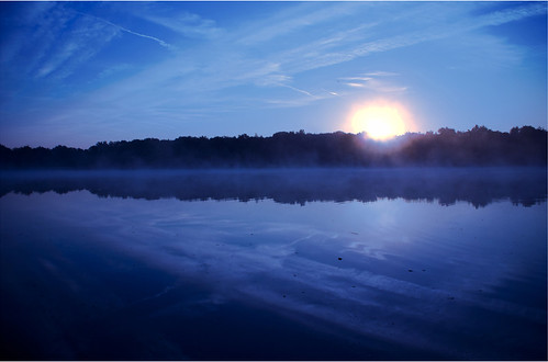 blue sky mist lake water sunrise dawn thenetherlands eindhoven karpendonkseplas