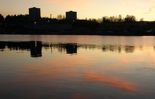 sunset water norway buildings river scenery porsgrunn telemark