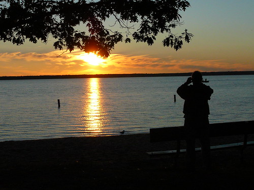 sunset silhouette bench landscape michigan cadillac lakemitchell lakemitchel