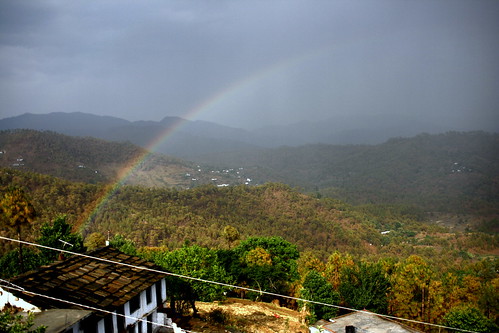 india mountain green sign rainbow peace view holy himalaya kasardevi 400d