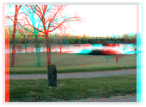 park winter lake ice water bikepath stereoscopic stereophoto 3d branches rustic scenic anaglyph redcyan 3dimages 3dphoto 3dphotos 3dpictures stereopicture