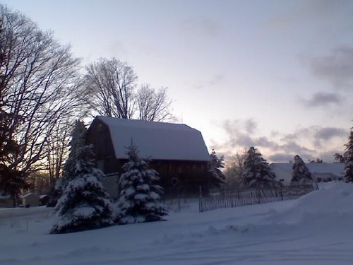 morning sky snow barn sunrise